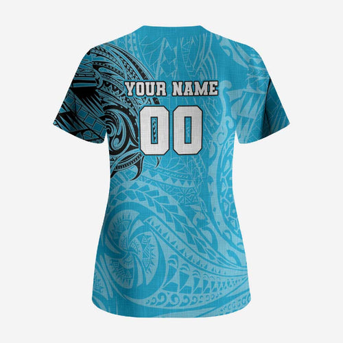 Personalized Cronulla Sutherland Sharks Scrub Top Polynesian Tribal Chest and Sleeve Tattoo