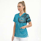 Personalized Cronulla Sutherland Sharks Scrub Top Polynesian Tribal Chest and Sleeve Tattoo