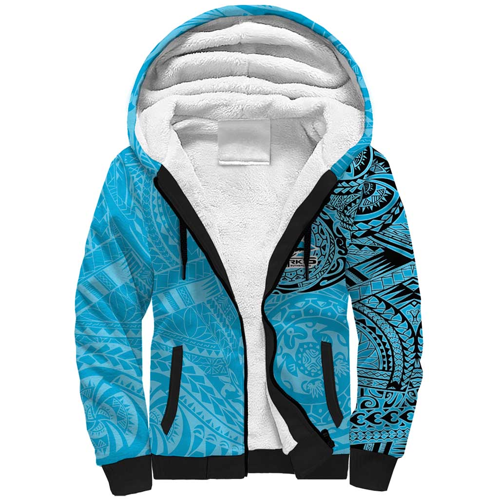 Personalized Cronulla Sutherland Sharks Sherpa Hoodie Polynesian Tribal Chest and Sleeve Tattoo