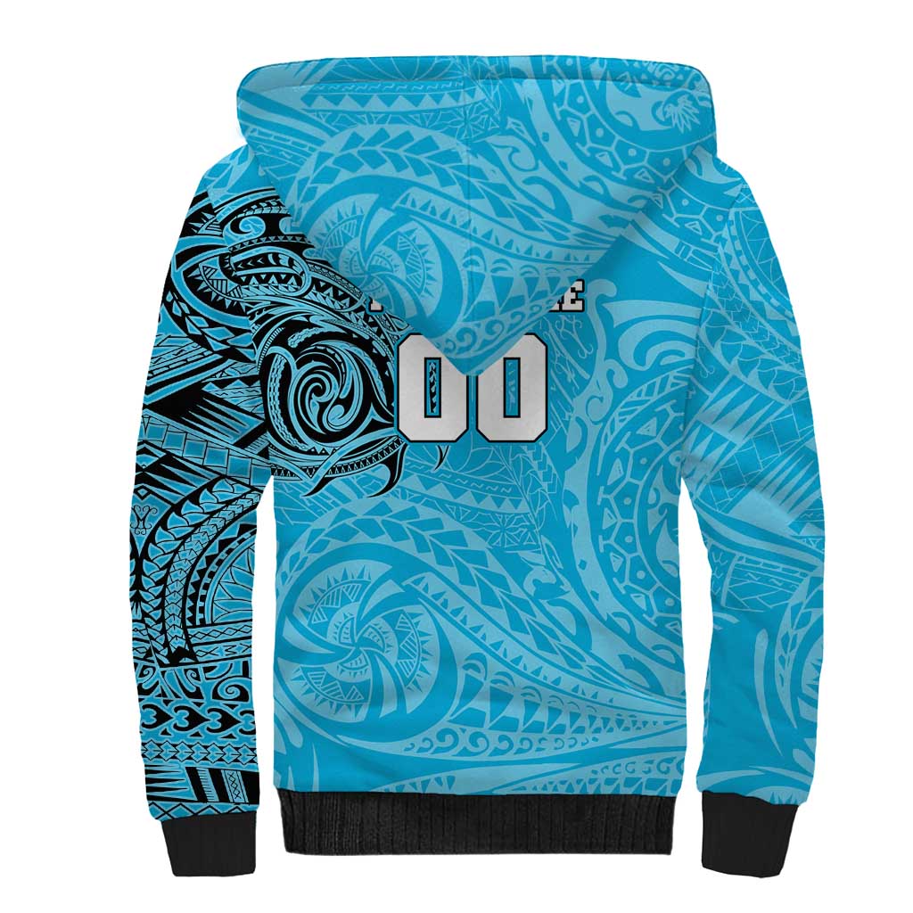Personalized Cronulla Sutherland Sharks Sherpa Hoodie Polynesian Tribal Chest and Sleeve Tattoo