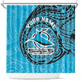 Personalized Cronulla Sutherland Sharks Shower Curtain Polynesian Tribal Chest and Sleeve Tattoo