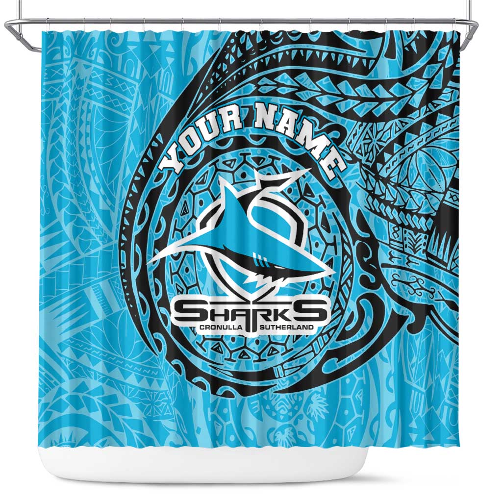 Personalized Cronulla Sutherland Sharks Shower Curtain Polynesian Tribal Chest and Sleeve Tattoo