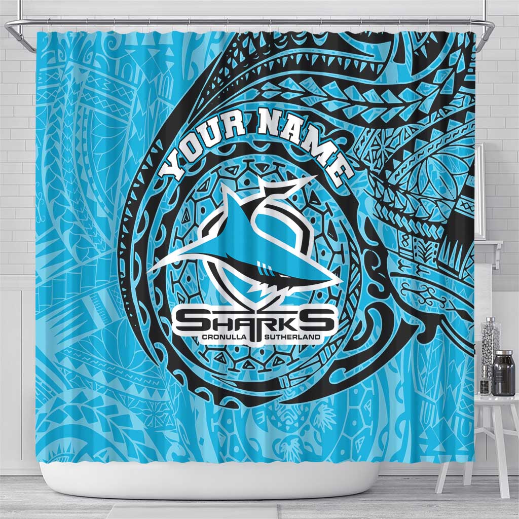 Personalized Cronulla Sutherland Sharks Shower Curtain Polynesian Tribal Chest and Sleeve Tattoo
