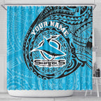 Personalized Cronulla Sutherland Sharks Shower Curtain Polynesian Tribal Chest and Sleeve Tattoo