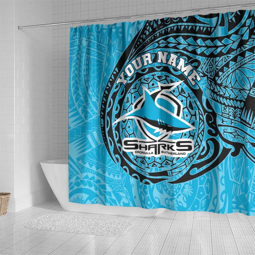 Personalized Cronulla Sutherland Sharks Shower Curtain Polynesian Tribal Chest and Sleeve Tattoo