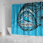 Personalized Cronulla Sutherland Sharks Shower Curtain Polynesian Tribal Chest and Sleeve Tattoo