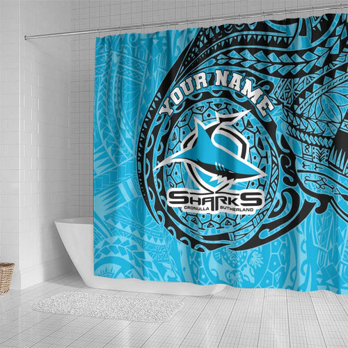 Personalized Cronulla Sutherland Sharks Shower Curtain Polynesian Tribal Chest and Sleeve Tattoo