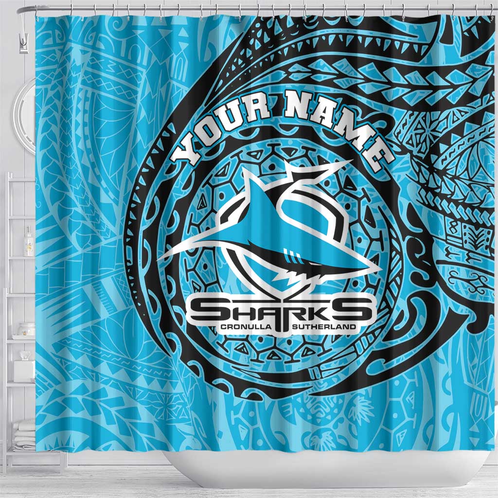 Personalized Cronulla Sutherland Sharks Shower Curtain Polynesian Tribal Chest and Sleeve Tattoo
