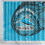 Personalized Cronulla Sutherland Sharks Shower Curtain Polynesian Tribal Chest and Sleeve Tattoo