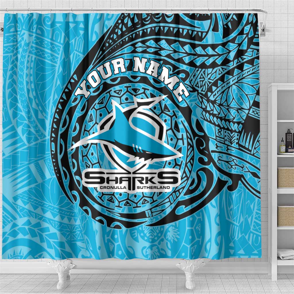 Personalized Cronulla Sutherland Sharks Shower Curtain Polynesian Tribal Chest and Sleeve Tattoo