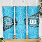 Personalized Cronulla Sutherland Sharks Skinny Tumbler Polynesian Tribal Chest and Sleeve Tattoo