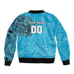 Personalized Cronulla Sutherland Sharks Sleeve Zip Bomber Jacket Polynesian Tribal Chest and Sleeve Tattoo