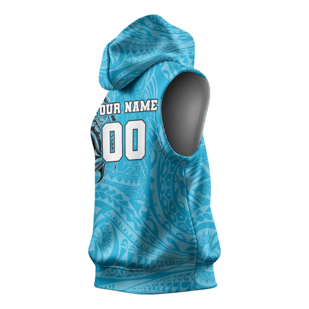 Personalized Cronulla Sutherland Sharks Sleeveless Hoodie Polynesian Tribal Chest and Sleeve Tattoo