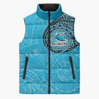 Personalized Cronulla Sutherland Sharks Sleeveless Puffer Jacket Polynesian Tribal Chest and Sleeve Tattoo