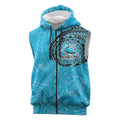 Personalized Cronulla Sutherland Sharks Sleeveless Zip Hoodie Polynesian Tribal Chest and Sleeve Tattoo
