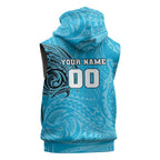 Personalized Cronulla Sutherland Sharks Sleeveless Zip Hoodie Polynesian Tribal Chest and Sleeve Tattoo