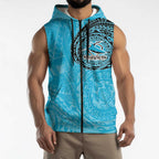 Personalized Cronulla Sutherland Sharks Sleeveless Zip Hoodie Polynesian Tribal Chest and Sleeve Tattoo