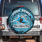 Personalized Cronulla Sutherland Sharks Spare Tire Cover Polynesian Tribal Chest and Sleeve Tattoo