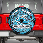 Personalized Cronulla Sutherland Sharks Spare Tire Cover Polynesian Tribal Chest and Sleeve Tattoo