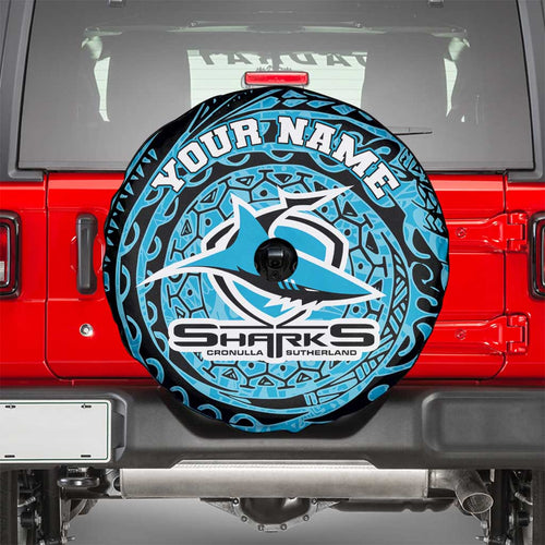 Personalized Cronulla Sutherland Sharks Spare Tire Cover Polynesian Tribal Chest and Sleeve Tattoo