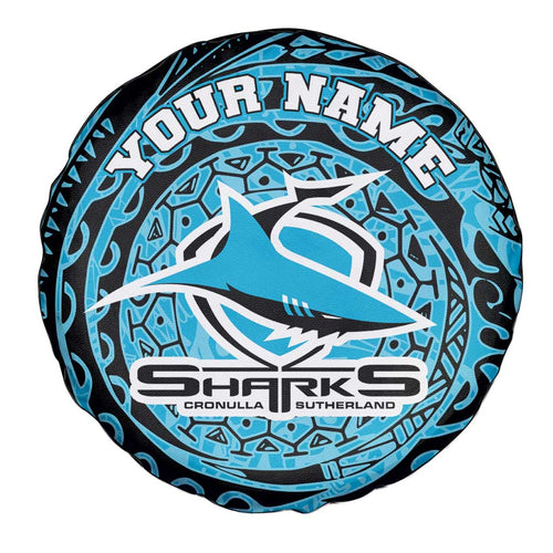Personalized Cronulla Sutherland Sharks Spare Tire Cover Polynesian Tribal Chest and Sleeve Tattoo