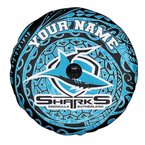 Personalized Cronulla Sutherland Sharks Spare Tire Cover Polynesian Tribal Chest and Sleeve Tattoo