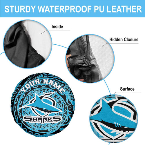 Personalized Cronulla Sutherland Sharks Spare Tire Cover Polynesian Tribal Chest and Sleeve Tattoo