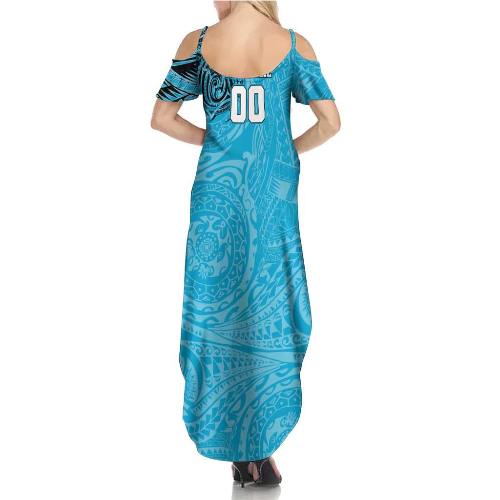 Personalized Cronulla Sutherland Sharks Summer Maxi Dress Polynesian Tribal Chest and Sleeve Tattoo