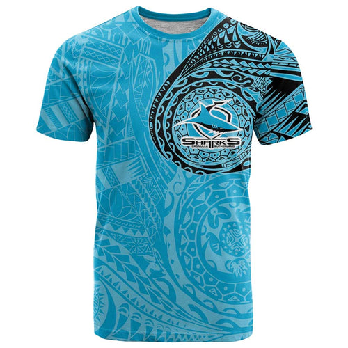 Personalized Cronulla Sutherland Sharks T Shirt Polynesian Tribal Chest and Sleeve Tattoo