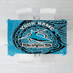 Personalized Cronulla Sutherland Sharks Tablecloth Polynesian Tribal Chest and Sleeve Tattoo