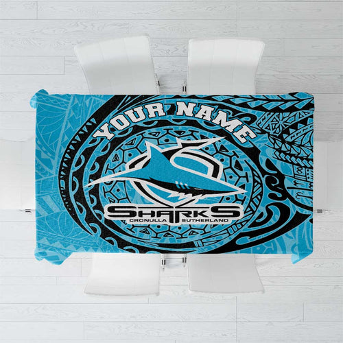 Personalized Cronulla Sutherland Sharks Tablecloth Polynesian Tribal Chest and Sleeve Tattoo