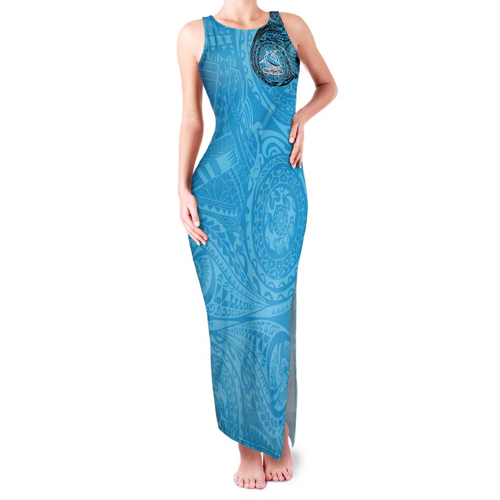 Personalized Cronulla Sutherland Sharks Tank Maxi Dress Polynesian Tribal Chest and Sleeve Tattoo