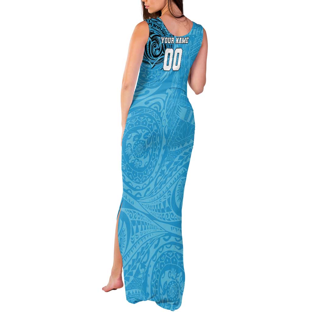Personalized Cronulla Sutherland Sharks Tank Maxi Dress Polynesian Tribal Chest and Sleeve Tattoo