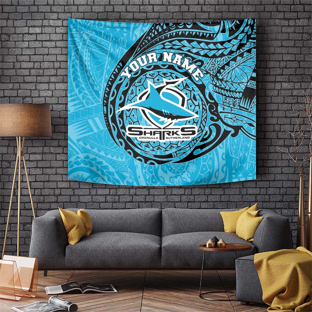 Personalized Cronulla Sutherland Sharks Tapestry Polynesian Tribal Chest and Sleeve Tattoo