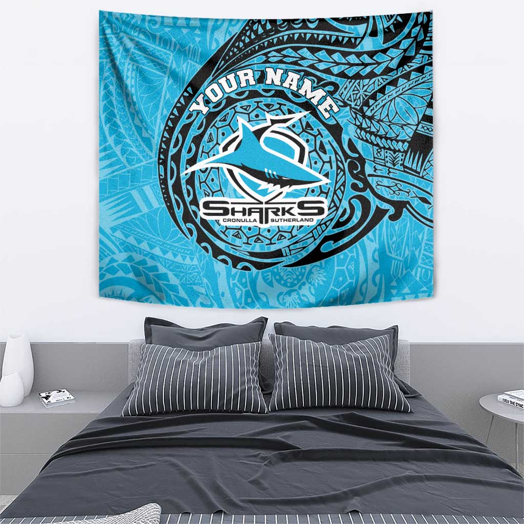 Personalized Cronulla Sutherland Sharks Tapestry Polynesian Tribal Chest and Sleeve Tattoo