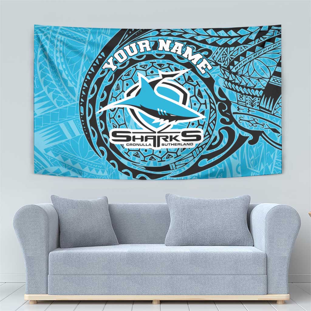 Personalized Cronulla Sutherland Sharks Tapestry Polynesian Tribal Chest and Sleeve Tattoo
