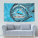 Personalized Cronulla Sutherland Sharks Tapestry Polynesian Tribal Chest and Sleeve Tattoo