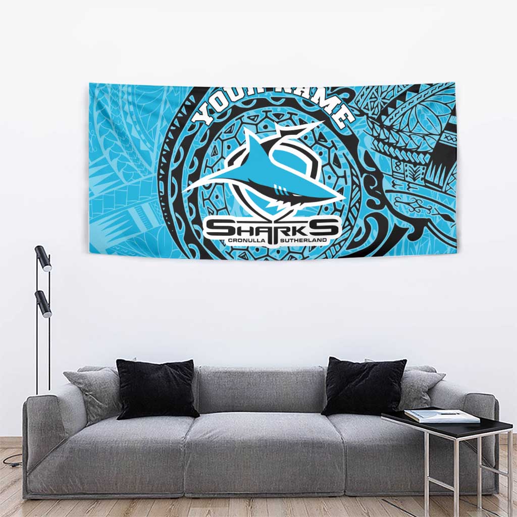 Personalized Cronulla Sutherland Sharks Tapestry Polynesian Tribal Chest and Sleeve Tattoo