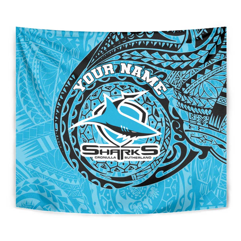 Personalized Cronulla Sutherland Sharks Tapestry Polynesian Tribal Chest and Sleeve Tattoo