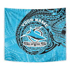 Personalized Cronulla Sutherland Sharks Tapestry Polynesian Tribal Chest and Sleeve Tattoo