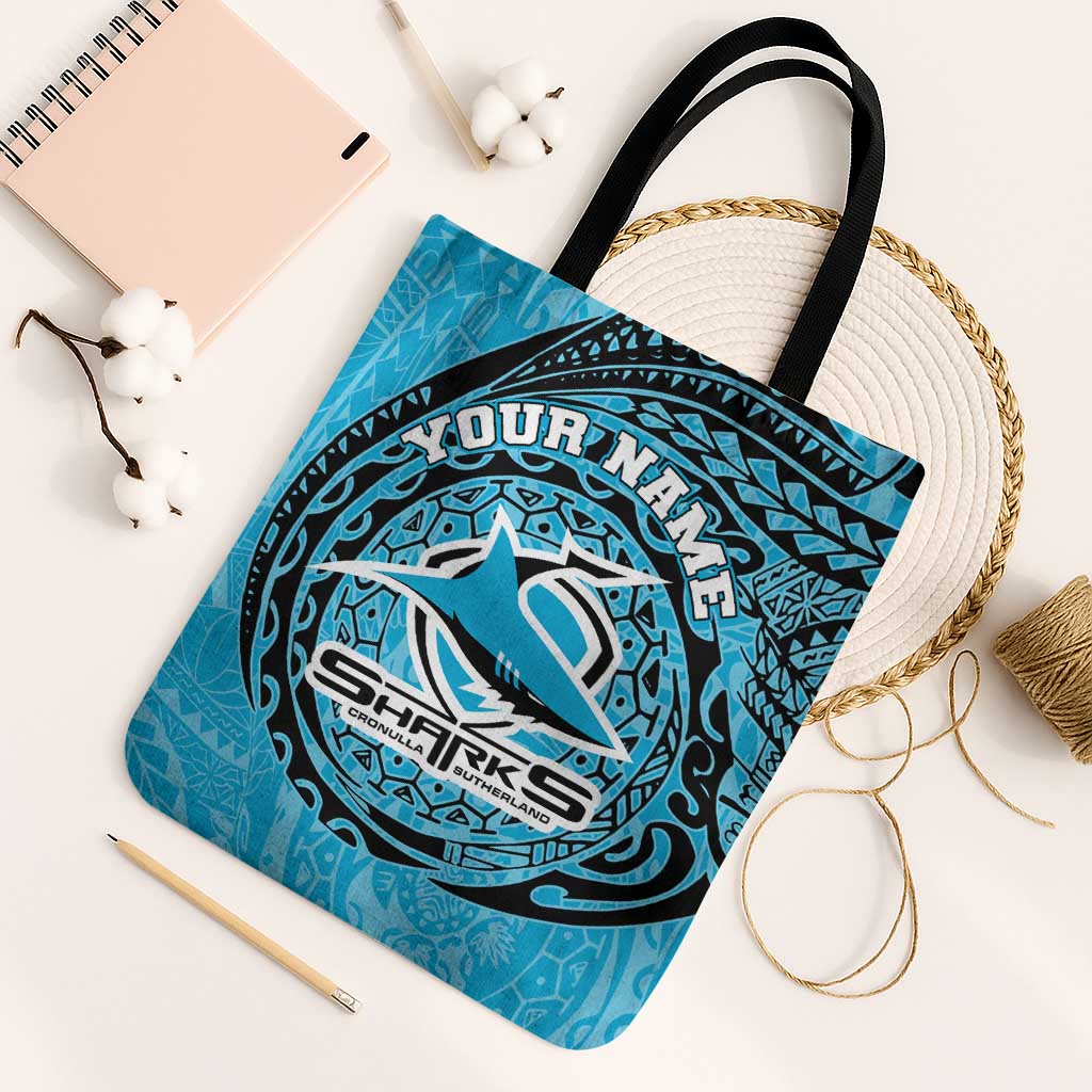 Personalized Cronulla Sutherland Sharks Tote Bag Polynesian Tribal Chest and Sleeve Tattoo