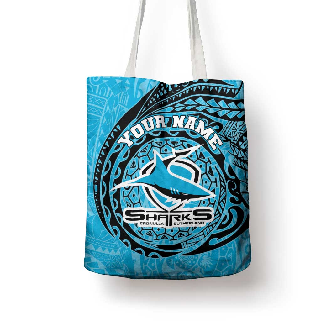 Personalized Cronulla Sutherland Sharks Tote Bag Polynesian Tribal Chest and Sleeve Tattoo