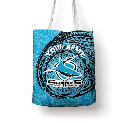 Personalized Cronulla Sutherland Sharks Tote Bag Polynesian Tribal Chest and Sleeve Tattoo