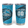Personalized Cronulla Sutherland Sharks Tumbler Cup Polynesian Tribal Chest and Sleeve Tattoo