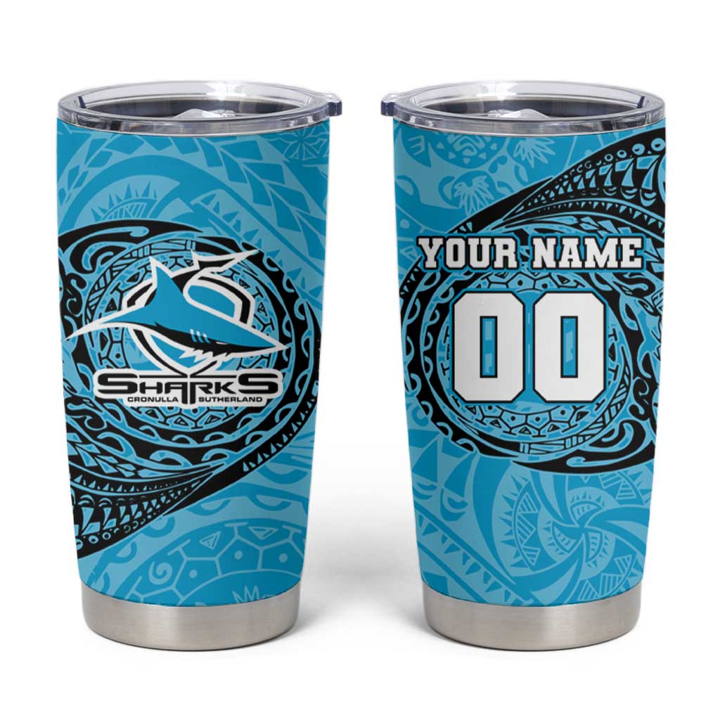 Personalized Cronulla Sutherland Sharks Tumbler Cup Polynesian Tribal Chest and Sleeve Tattoo