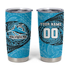 Personalized Cronulla Sutherland Sharks Tumbler Cup Polynesian Tribal Chest and Sleeve Tattoo