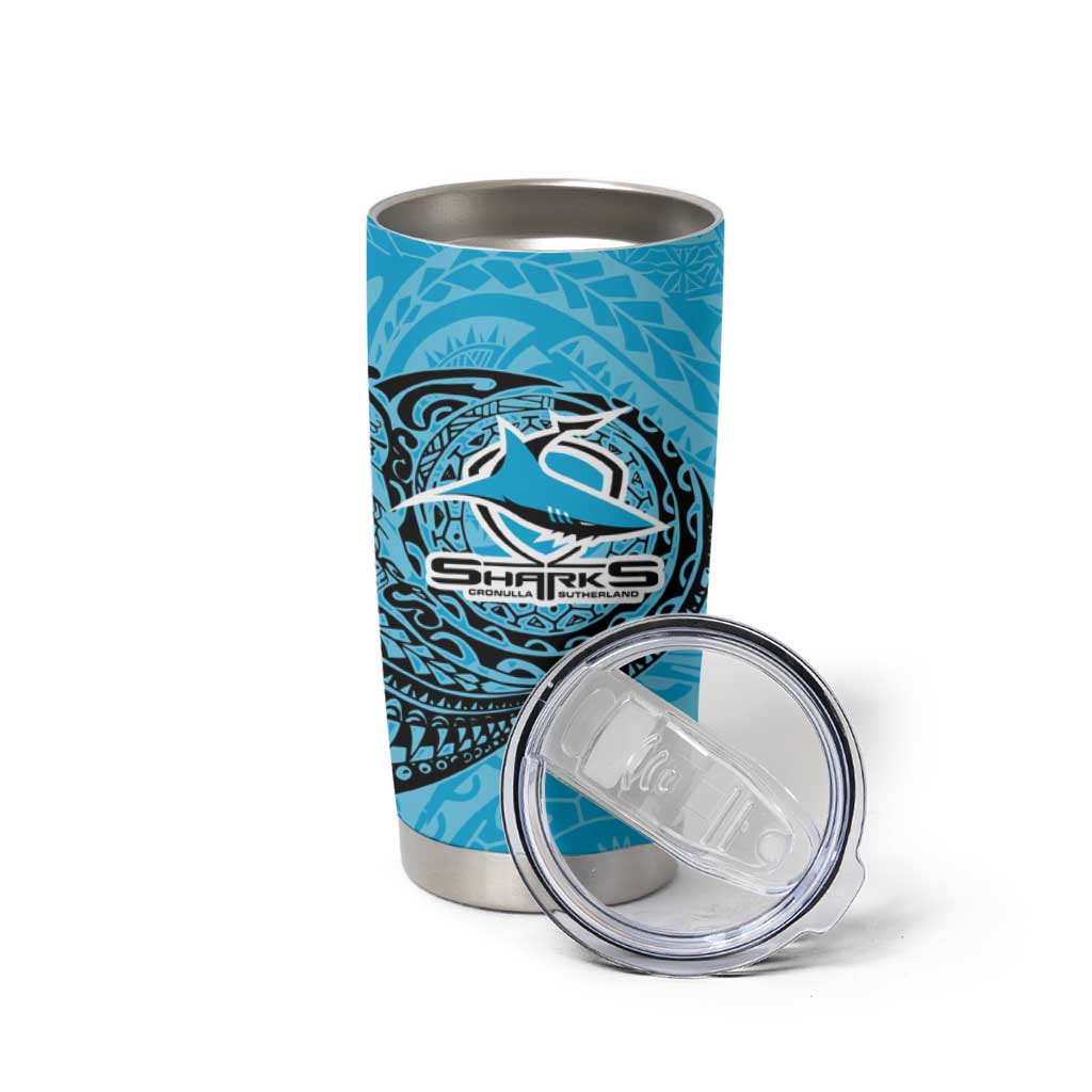 Personalized Cronulla Sutherland Sharks Tumbler Cup Polynesian Tribal Chest and Sleeve Tattoo