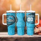 Personalized Cronulla Sutherland Sharks Tumbler With Handle Polynesian Tribal Chest and Sleeve Tattoo