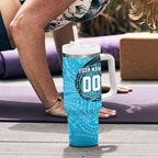 Personalized Cronulla Sutherland Sharks Tumbler With Handle Polynesian Tribal Chest and Sleeve Tattoo
