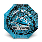 Personalized Cronulla Sutherland Sharks Umbrella Polynesian Tribal Chest and Sleeve Tattoo